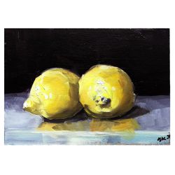 Two Lemons Painting Original Fruits Citrus Oil Still Life Food Kirchen Art MADE TO ORDER