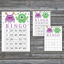 Monster bingo cards,Funny Monster bingo game,Monster Printable bingo cards,60 Bingo Cards,INSTANT DOWNLOAD--382