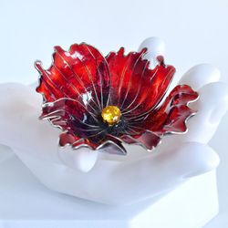Red Poppy Hair Stick Transparent Hairpin Resin Accessory Bridal beautiful Wedding jewerly floral Gift Art Nouveau