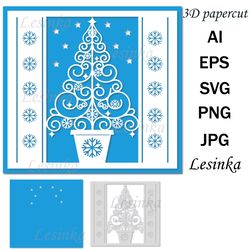 3d postcard, christmas tree, multi-layered illustration