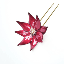 Red Flower HairPin Japanese Kanzashi Bright HairStick Transparent Resin Accessory beautiful Christmas jewerly Gift