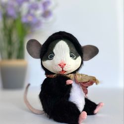 mouse black/white handmade doll