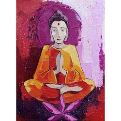 Buddha Painting Meditation Original Art Indian Artwork Yoga Wall Art  Small Oil Art 10 by 7 inch ARTbyAnnaSt