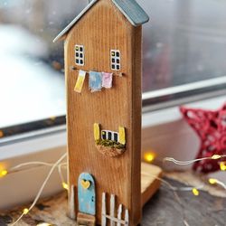 wooden book nook, driftwood art, miniature house, small house, eco gift, gift to booklover