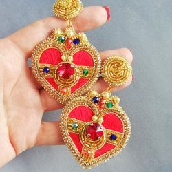 Sailor moon earrings, Red heart earrings, evening earrings, anime earrings, gift for girlfriend