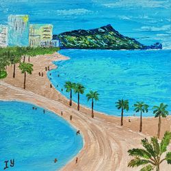 Honolulu Painting Hawaii Original Art Waikiki Beach Artwork Oahu Impasto Oil Painting Seascape by ArtRoom22