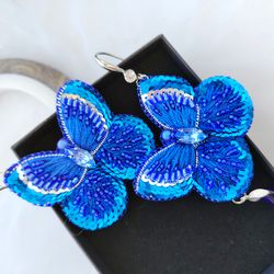 Butterfly earrings, blue beaded earrings, insect earrings, handmade earrings for women, statement earrings