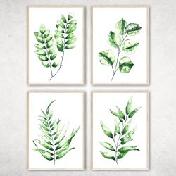 Set of 4 Botanical Print Set, Plant Posters, Greenery Prints, Watercolor Greenery, Watercolor Plant, Botanical posters