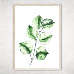 Watercolor painting printable, Botanical posters, Green Leaves Wall Pictures, Leaves Watercolor, Green plant paintings