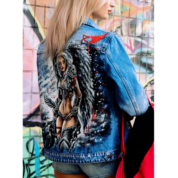 hand painted women jacket-jean jacket-denim jacket-girl fabric clothing-designer art-wearable art-custom clothes 7.jpg
