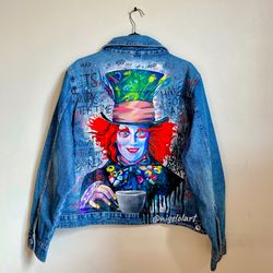 Painted denim jacket Alice's Adventures in Wonderland Hatter