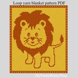 Loop yarn Finger knitted Baby Lion blanket pattern PDF Download