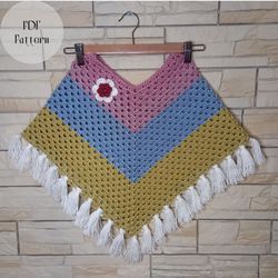 Crochet baby poncho, Pattern women poncho, Crochet cape, Ponchos for kids,  Easy pattern, Crochet pattern for beginners