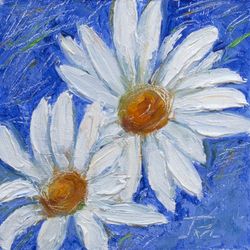 chamomile original art miniart oil painting on cardboard
