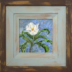 snowdrop original art oil painting on cardboard