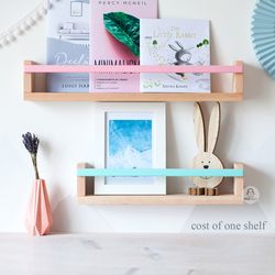 One Kids Book Wall Shelf, Floating Nursery Wooden Bookshelf,Display Shelf for Kids, Childrens Book Rack