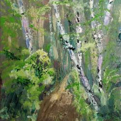 Landscape  original  oil  painting of Spring Birch  Forest 8x10 inches, canvas on board