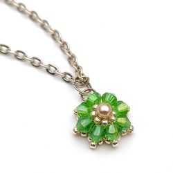 Green beaded pendant necklace Minimalist necklace Handmade jewelry