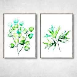 Set of 2 Botanical Prints, Abstract leaves painting, Botanical Plant Wall Art, Modern Abstract Art Prints