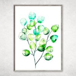 Leaves Watercolor, Green plant paintings, Watercolor painting printable, Modern Abstract Art Prints, Botanical Print