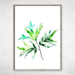 Abstract leaves painting, Watercolor painting printable, Botanical posters, Green Leaves Wall Pictures