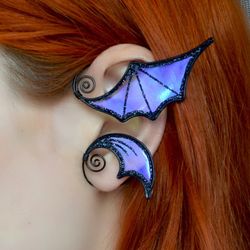 Gothic bat ear cuff no piercing purple