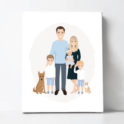 custom family portrait with pet, christmas illustration, digital portrait