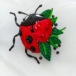 Ladybug brooch art, handmade jewelry, beetle brooch, insect pin, red beetle brooch