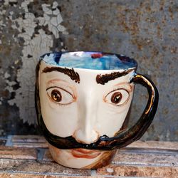 handmade porcelain mug surrealism salvador dali artist portrait cup face ceramic porcelain mug handmade mustache dali