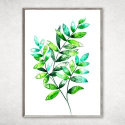Watercolor Art Print, Abstract leaves painting, Botanical posters, Green Leaves Wall Pictures, Modern Wall Decor art