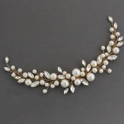 Pearl wedding headpiece / Bridal hair piece for bride / Silver or Gold / Wedding hair vine / Backward hair wreath bridal