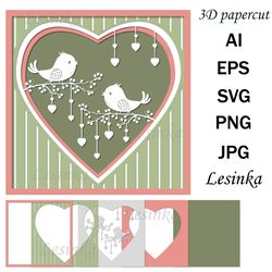 3D greeting card, lovebirds, papercut