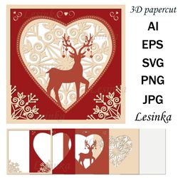 3d greeting card, deer in love, multi-layered illustration