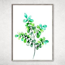 Watercolor Leaf Print, Watercolor painting poster, Abstract leaves painting, Green Leaves Wall Pictures