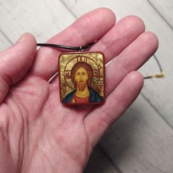 Jesus Christ | Icon pendant | Icon necklace | Wooden pendant | Jewelry icon | Orthodox Icon | Christian saints