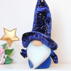 Astrology Gnome / Zodiac Constellation / Blue Night Sky Birthday Gift / Space Nursery Decor