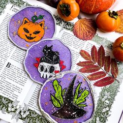set coasters halloween for mugs table setting epoxy resin handmade stand for candles under perfumes plates for jewelry