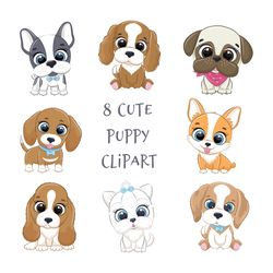 Illustrations with cute little dogs. EPS, PNG, JPG, 300 DPI