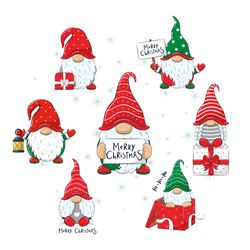 Cute cheerful gnomes with phrase "Merry Christmas". EPS, PNG, JPG, 300 DPI