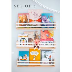 Set of 3 bookshelf, Childrens Book Wall Shelf, Wall Mount Bookshelves, Floating Shelf, Shelf