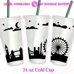London city skyline 24 OZ cold cup wrap Coffee cup Template Digital downloads Personalized gifts
