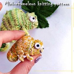 Chameleon knitting pattern, mini version toy knitting pattern, chameleon brooch pattern, cute chameleon tutorial guide
