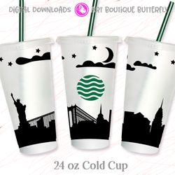 New York city skyline 24 OZ cold cup wrap NY Coffee cup Template Digital downloads Personalized gifts