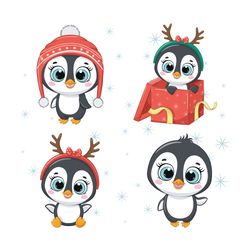 cute baby penguins for christmas decorations. eps, png, jpg, 300 dpi.