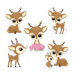 Cute deer mother with child. PNG, JPG, EPS, 300 DPI.