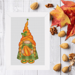 autumn gnome cross stitch pattern pdf, gnome with pumpkin, fall cross stitch, fall gnome, pumpkin cross stitch