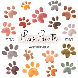 Watercolor paw prints clipart, Hand painted animals paws, Puppy paws 20 png, Earth tones cat paws, Pawprint clip art