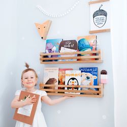 Set of 2 Montessori Shelf from Natural Wood for Nursery or classroom, Book Shelf, Wall Decor