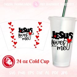 Jesus loves me Cross Heart 24 OZ cold cup wrap Tumbler decor Coffee cup wrap Template