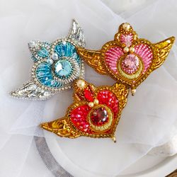 Heart brooch pin, Sailor moon cosplay, handmade jewelry, gift for girlfriend